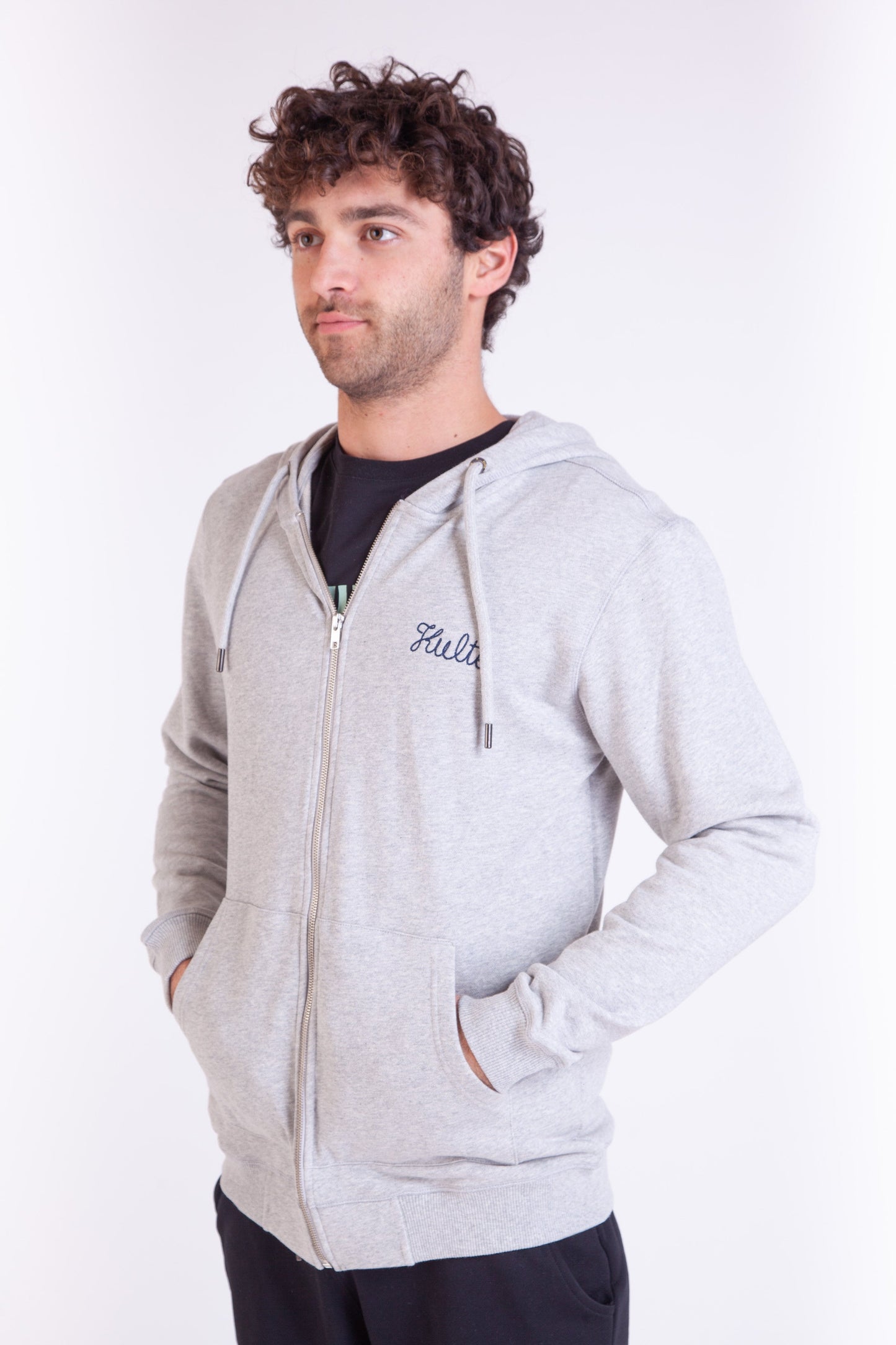 HOODIE ZIP SCRIPT GREY