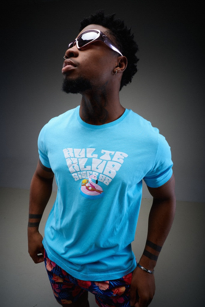 TEE SHIRT FLAMINGO POOL BLUE