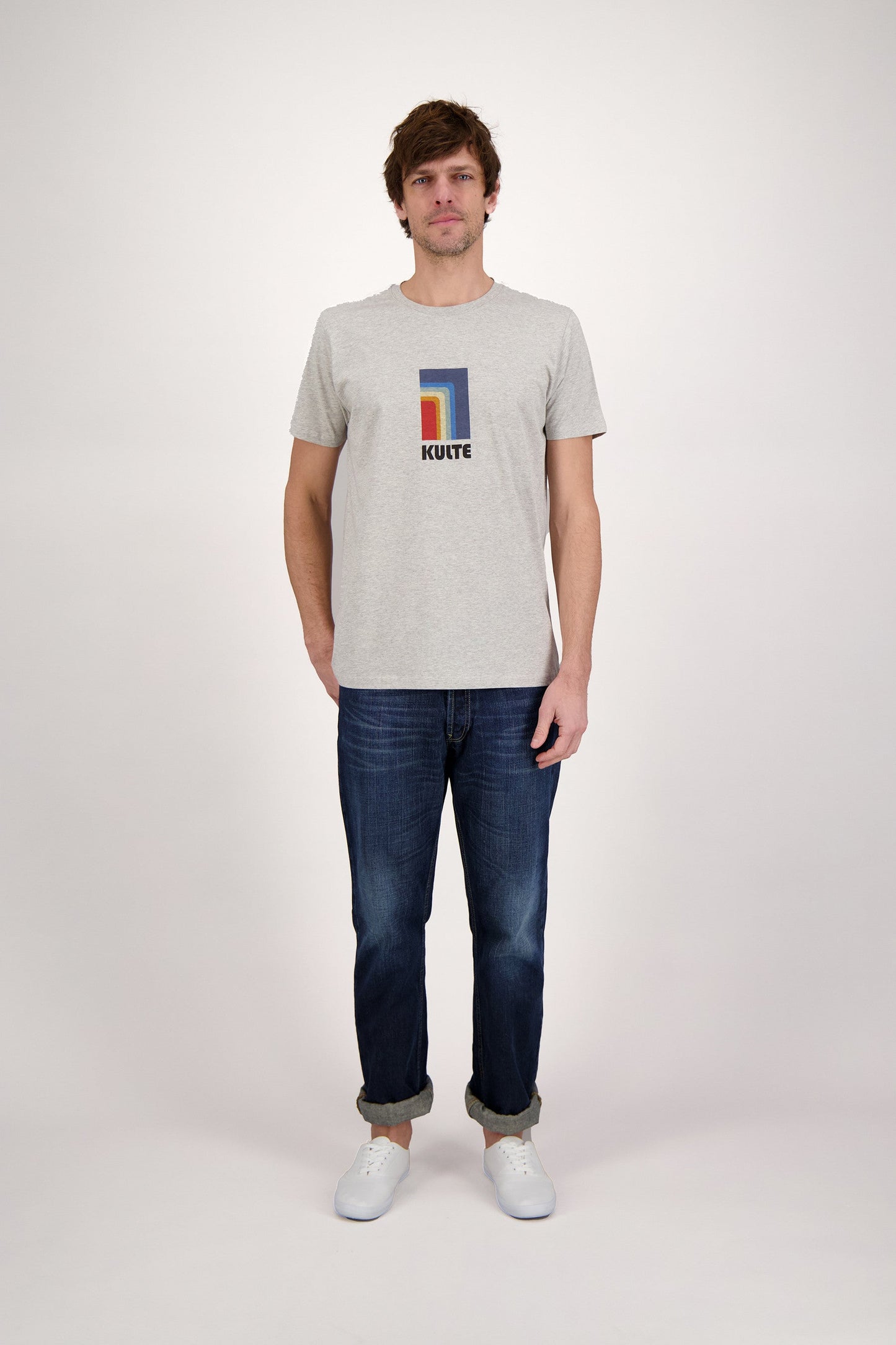 T-SHIRT RAINBOW BLOCK GREY