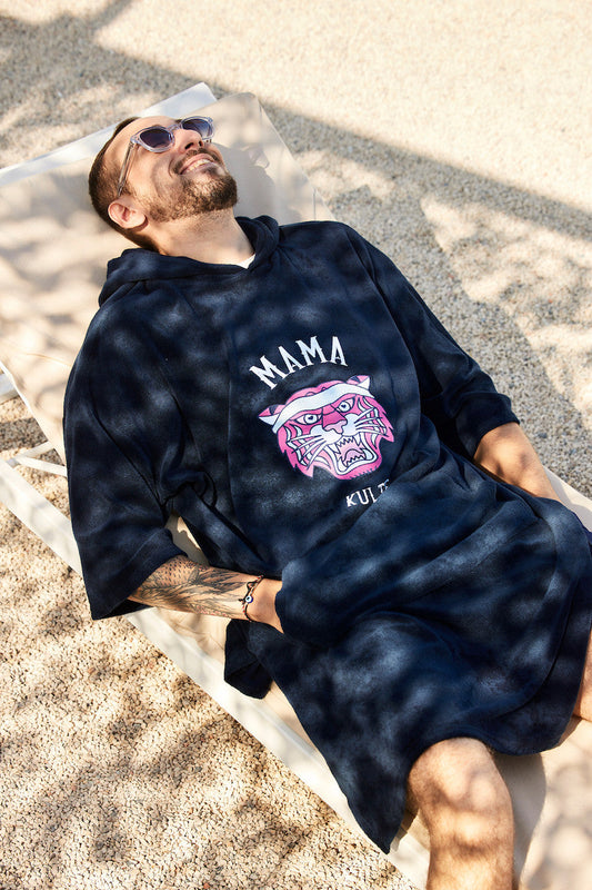 MAMA TIGER NAVY SPONGE PONCHO