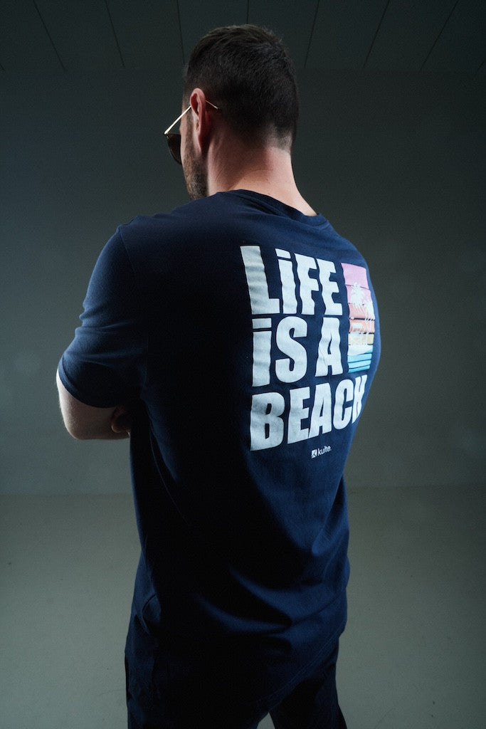 LIFE IS A BEACH NAVY T-SHIRT