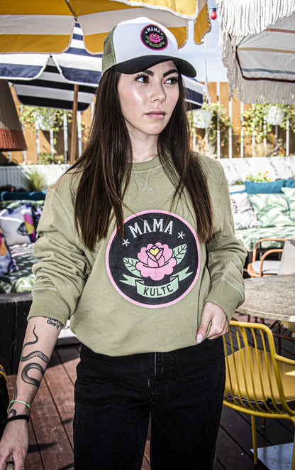 UNISEX KHAKI FLOWER SWEATSHIRT