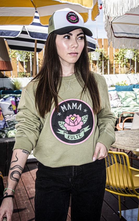 UNISEX KHAKI FLOWER SWEATSHIRT