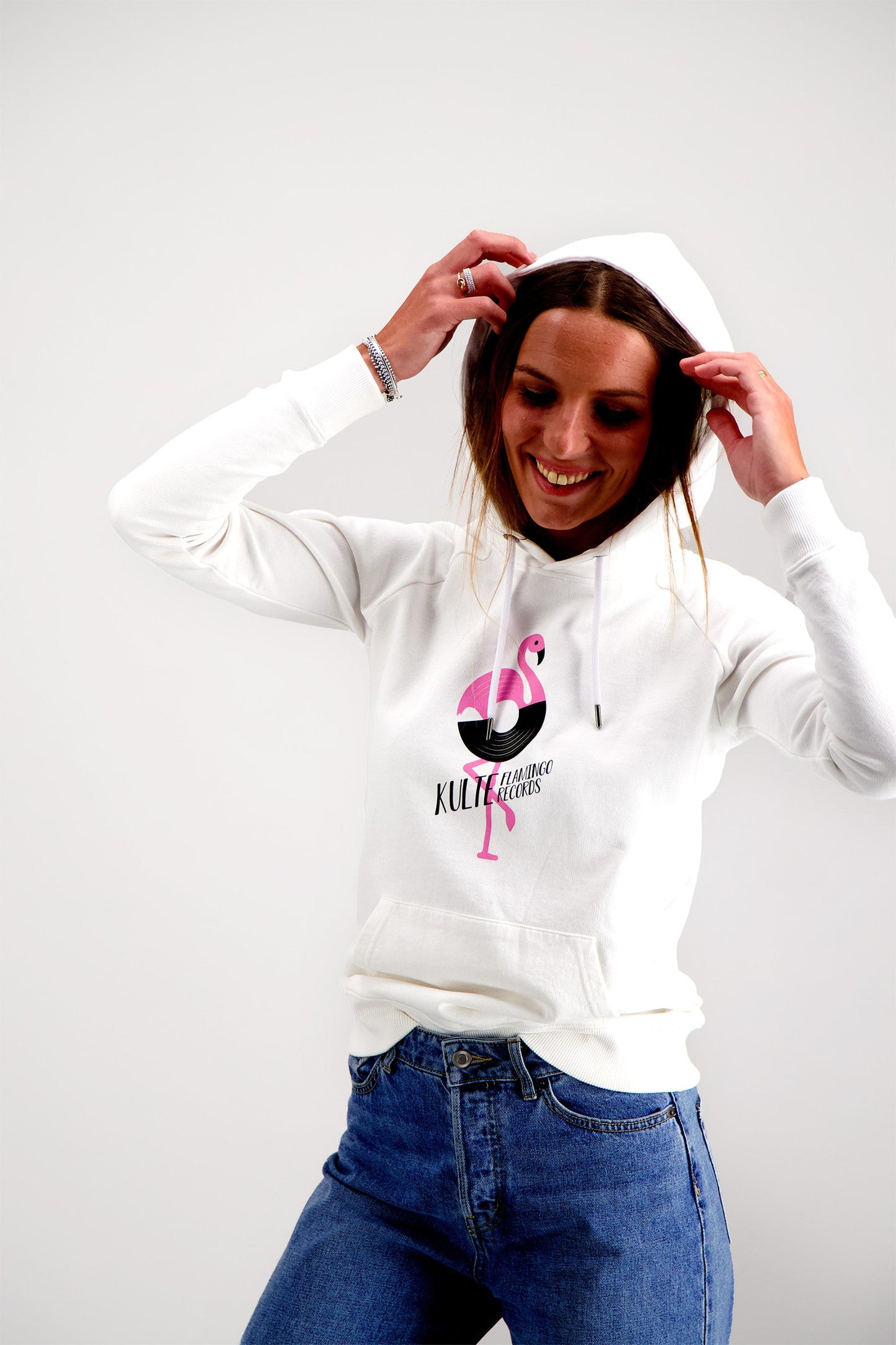 FLAMINGO WHITE WOMEN'S HOODIE
