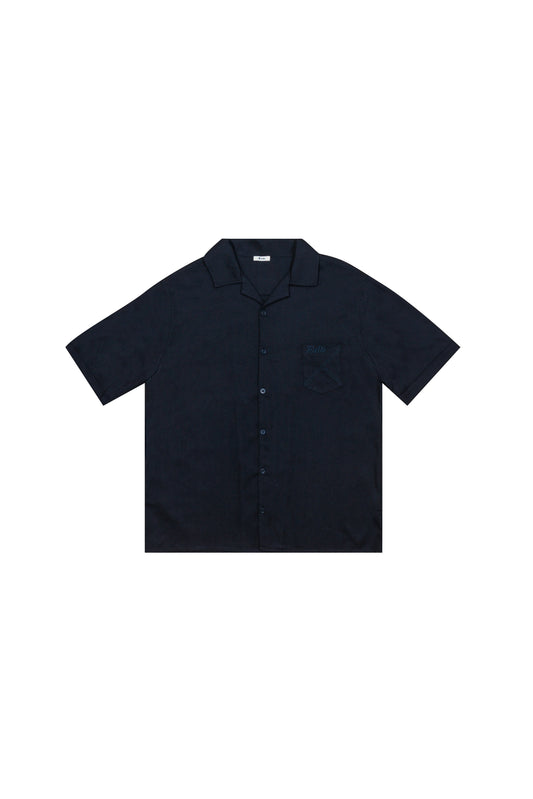 BLACK LINEN SHORT SLEEVE SHIRT